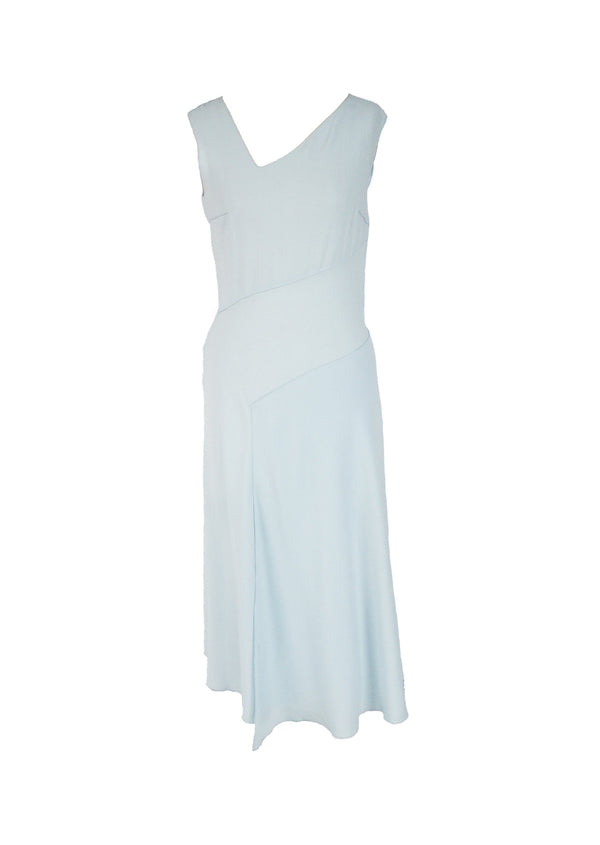 ELIE TAHARI Women's pale blue crepe sleeveless dress w/ asymmetrical v-neckline, 4