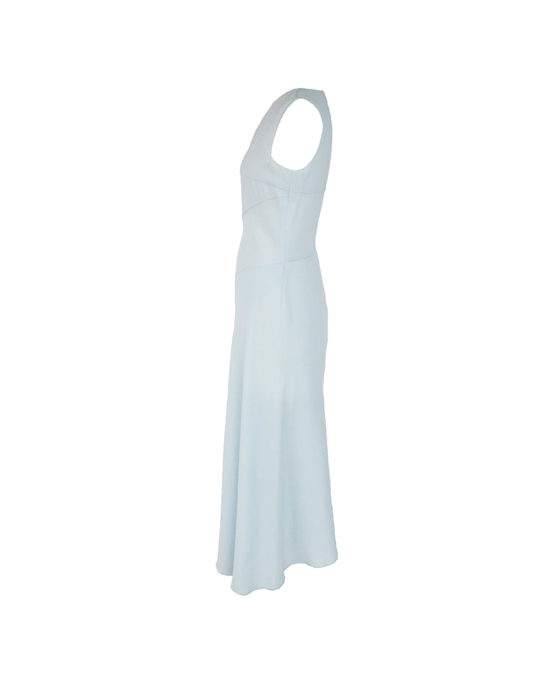ELIE TAHARI Women's pale blue crepe sleeveless dress w/ asymmetrical v-neckline, 4