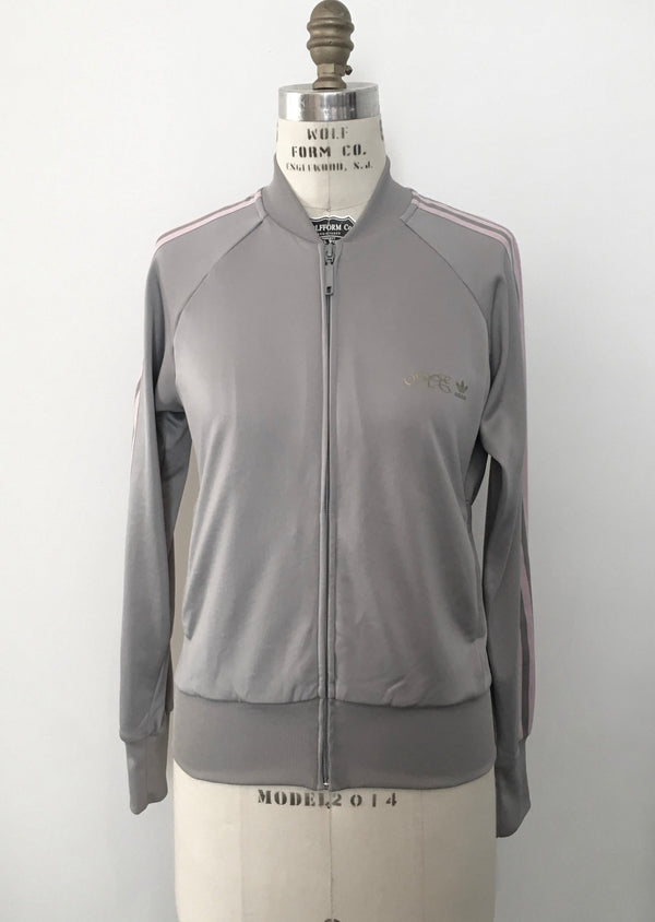 ADIDAS ORIGINALS Y2K Women's pale grey "Missy Elliott" track jacket w/ pink stripes, S