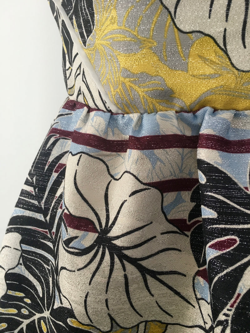 H&M Women's green/blk/yellow tropical leaf print a-line dress, 4