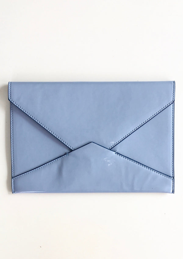BANANA REPUBLIC pale blue faux patent leather envelope clutch