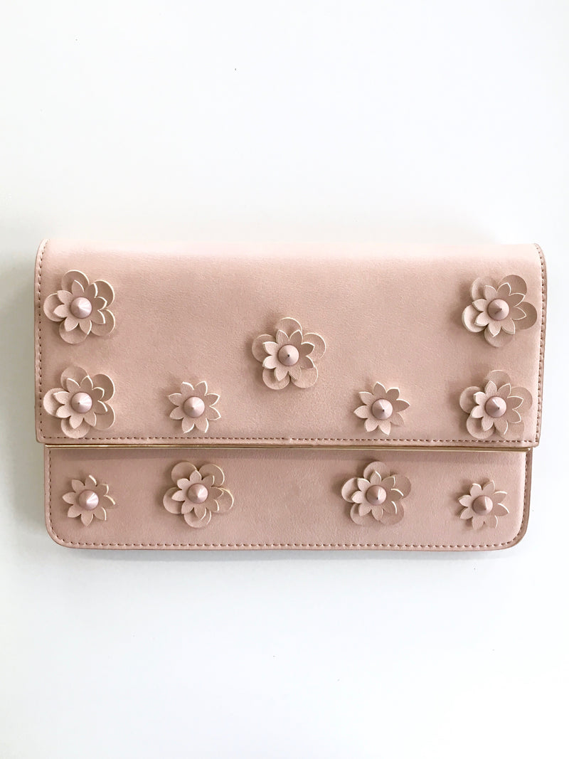 URBAN EXPRESSIONS W purse Blush floral applique clutch w/ removable chain strap