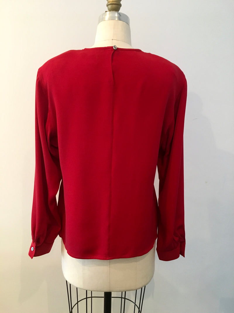 EMANUEL UNGARO '80's Women's red silk crepe de chine round neck blouse, 10