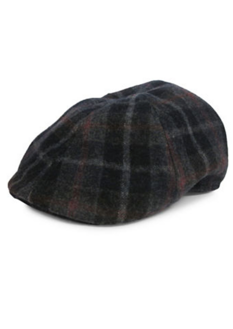 HUDSON NORTH Mens six-panel charcoal grey plaid flat cap