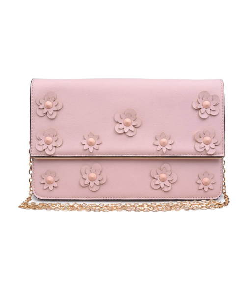 URBAN EXPRESSIONS W purse Blush floral applique clutch w/ removable chain strap