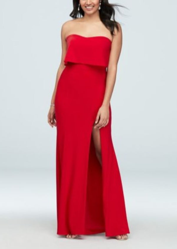 XSCAPE Women's red jersey popover strapless evening gown, 12