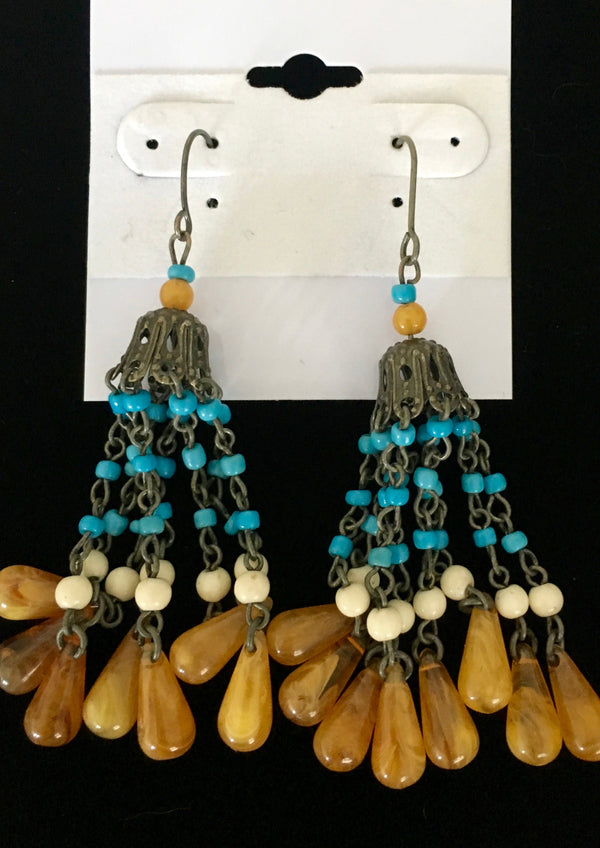 VINTAGE 90's faux turquoise & amber drop earrings