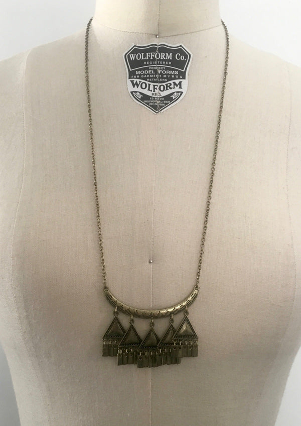 NECKLACE brass Aztec pendant necklace, 15"-18" long