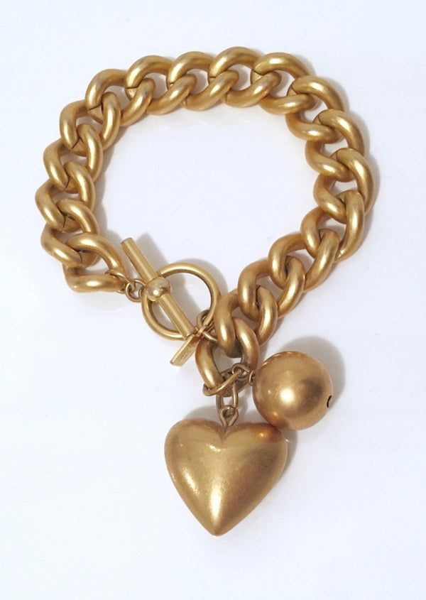 VINTAGE 90's ANNE KLEIN matte gold heart charm chain bracelet