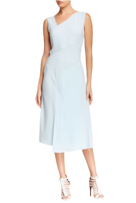 ELIE TAHARI Women's pale blue crepe sleeveless dress w/ asymmetrical v-neckline, 4