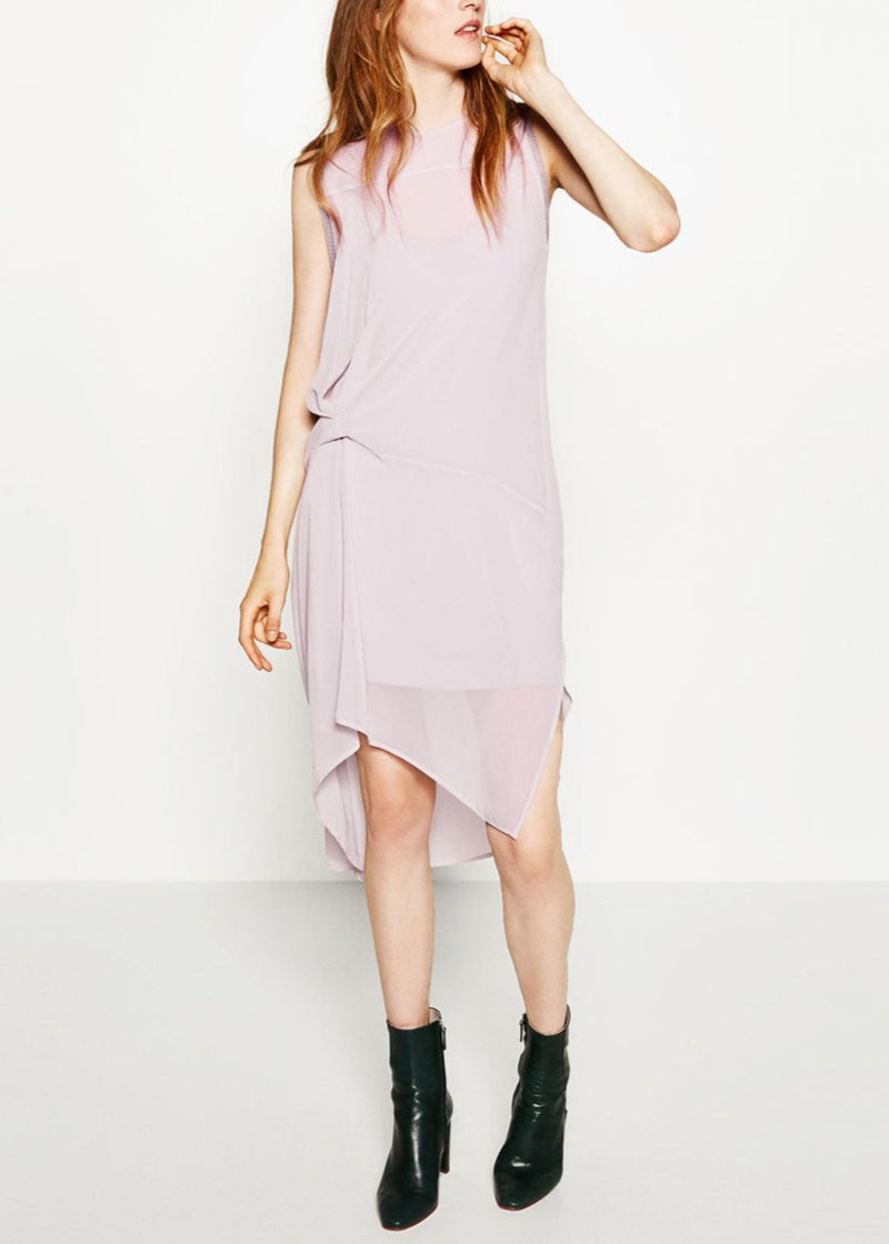 ZARA Women's dusty lavender chiffon asymmetrical dress, M