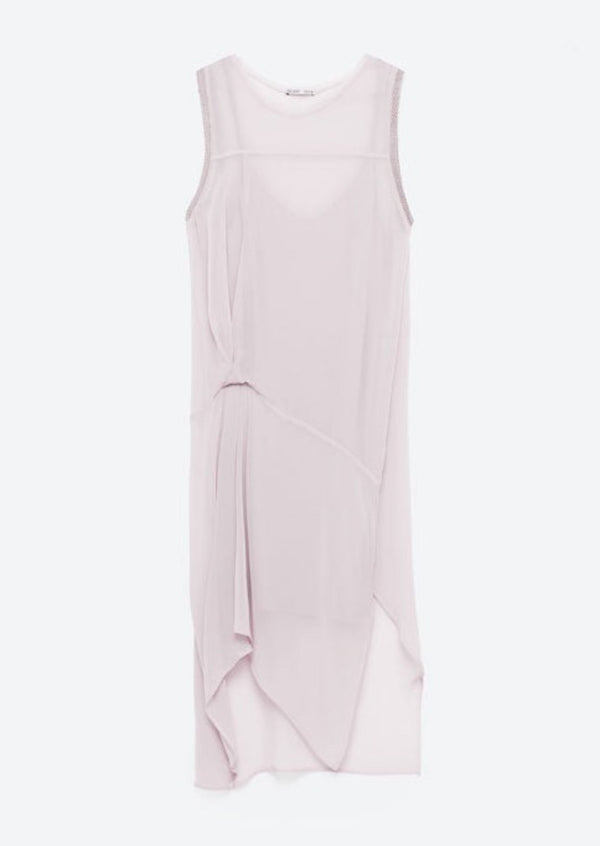 ZARA Women's dusty lavender chiffon asymmetrical dress, M