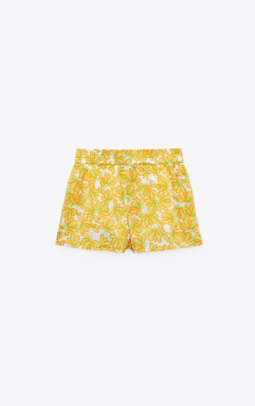 ZARA Women's yellow floral high waisted elastic waistband shorts, S