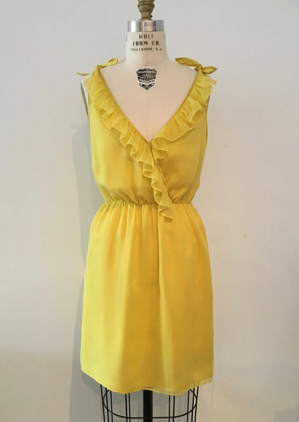 WHAT COMES AROUND Women's dress yellow chiffon ruffle dress, 4